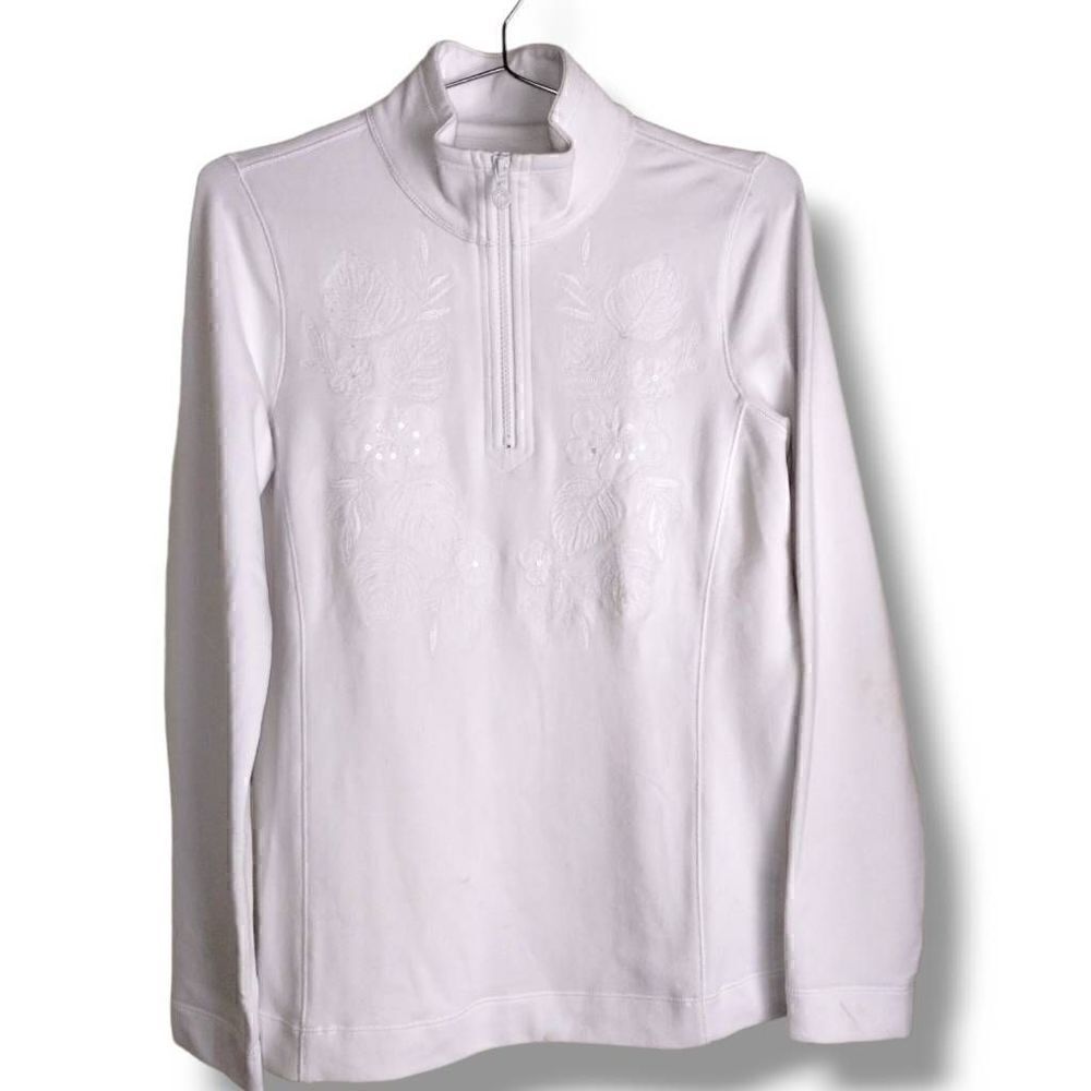 Tommy Bahama Women's Pullover 1/2 Zip Floral Embroidery White Size Small - Picture 1 of 11